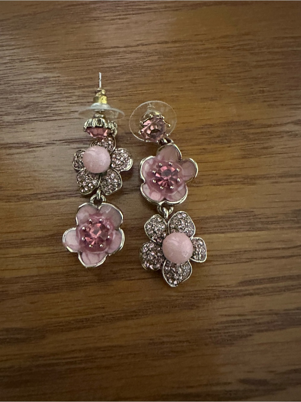 Betsey Johnson Pink Floral Double Drop Earrings